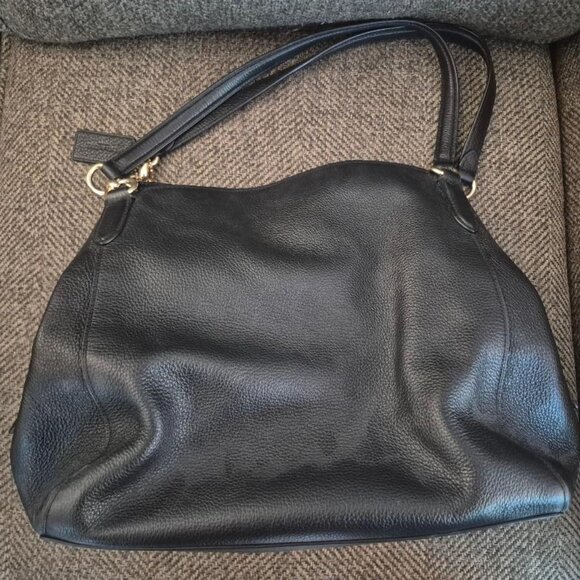 COACH F80268 Shoulder Bag Tote Black Pebble Leather Gold Hardware Medium VINTAGE - Picture 2 of 4